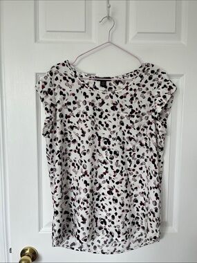 Dalia White Cap-Sleeve Blouse with Black and Pink Spot Print